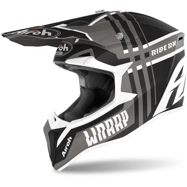 Capacete Airoh Wraap Motocross Trilha Enduro - Preto+Branco - Image 2